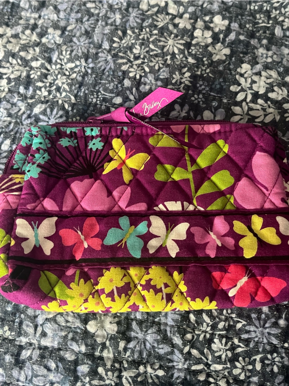 Vera Bradley Plum Quilted Butterfly Cosmetic Pouch with Multicolor Accents